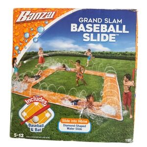 Banzai Grand Slam Baseball Slide Water Toy Kids 5-12 Includes Baseball Bat Ball